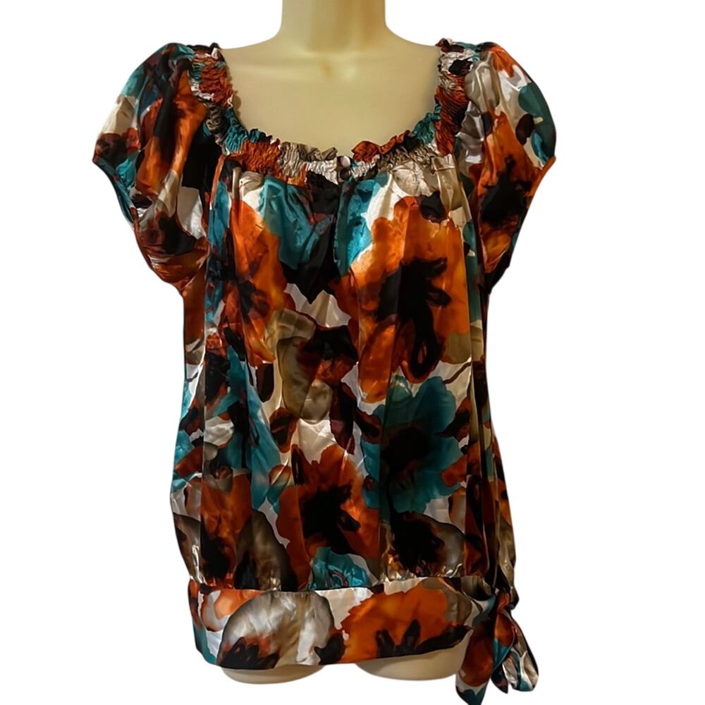 SF Simply French Size M Satin Multicolor Print Blouse Blouson Woman Y2K